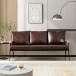 TUKAILAi 3 Seater Living Room Sofa Faux Leather Soft Lounge Sofa with Solid Wooden Armrest and Metal Frame Couches for Home Reception Office Furniture Dark Brown