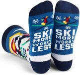 Lavley Funny Socks for Outdoor Activities Lovers and More - Novelty Gifts for Men, Women, and Teens (US, Alpha, One Size, Regular, Regular, Ski More Worry Less)