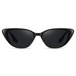 Fozono Retro Vintage Narrow Cat Eye Sunglasses for Women Men 90s Small Chic Style Trendy Sunnies UV400 Protection FZN7514, Glossy Black / Grey, Small