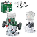 Bosch Home and Garden 2in1 Cordless Trim-/Plunge Router; Router Combi Set; AdvancedTrimRouter 18V-8 incl. 2X Milling Bases + Additional Accessories; 18 Volt System; Brushless Motor; in SystemBox M)