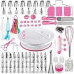 Cake Decorating Kit,137pcs Cake Decorating Supplies with Cake Turntable for Decorating,Pastry Piping Bag,Russian Piping Tips Baking Tools, Cake Baking Supplies for Beginners(Pink)