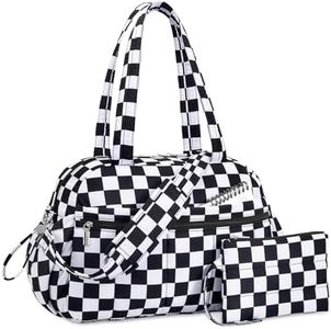 TOPDesign Travel Duffel Bag for Women, Puffer Gym Bag Sports Tote with Wet Pocket, Carry On Weekender with Luggage Sleeve (Checkerboard)