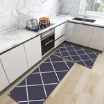 2PCS Non Slip Kitchen Mat Kitchen Rug Set, Washable Mats and Rugs for Kitchen, Hallway, Dining Room, Entryway, Office, Sink, Laundry 40x60cm + 40x120cm (Dark Blue)