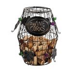 Mind Reader Barrel Metal Wine Cork Holder with Ornaments, Black,Large