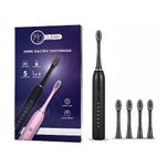 MAGTOUCH Rechargeable Sonic Electric Toothbrush | 6 Operational Modes | 42000 Vibrations per Minute | 4 Brush Heads | Recharge Cable | IpX 7 Waterproof for Adults & Kids (black)