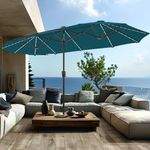 PHI VILLA 13ft Large Patio Umbrella with Solar Lights, Double-Sided Outdoor Market Rectangle Umbrella with 120 PCS LED Lights, Cyan(No Base)