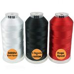 New brothread Set of 3 Basic Colors Polyester Machine Embroidery Thread Huge Spool 5000M for All Embroidery Machines