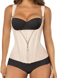SHAPERX Women's Waist Trainer Tummy Control Body Shaper Waist Cincher Corset With Zipper and Hooks,SZ7293-Beige-S