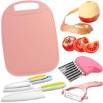 6 Pcs Plastic Kitchen Knife Set, Toddler Chopping Set, Kids Knife Set for Chopping, Kids Knife Set with Paring Knife,Potato Slicer,Cutting Board, Toddler Knife Set for Chopping Lettuce Salads-Pink