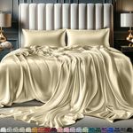 DECOLURE Satin Sheets Queen Size Set 4 Pcs - Silky & Luxuriously Soft Satin Bed Sheets w/ 15inch Deep Pocket-Double Stitching, Wrinkle Free(Champagne)