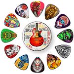 Guitar Picks 24 Pack Thin, Medium, Heavy & Extra Heavy Picks with Tin Box,Variety Pack Artistic Celluloid Guitar Pick for Bass Electric Guitar Acoustic Guitar Lovers Gift (Mix-4)