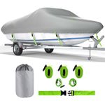 ADODIECA Waterproof Boat Cover, 17-19ft, Heavy Duty, for V-Hulls, Tri-Hulls, Fishing Boats, Rowboats, Bass Boats, Includes Fluorescent Strip