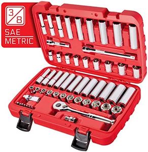 CARBYNE 3/8" Drive 6 Point Socket & Ratchet Set - 55 Piece | SAE & Metric. Includes Metric 8mm to 19mm, SAE 5/16" to 3/4". Chrome Vanadium Steel • From a Family-Run Tool Company Based in the U.S.A.