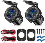 [Upgraded] 2Pcs 12V/24V USB Outlet with Voltmeter& ON/Off Switch, Quick Charge 3.0 Dual USB Power Outlet, Waterproof Fast Charge USB Charger Socket DIY Kit for Car Boat Marine (2 Pack)