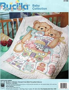 Bucilla "God Bless Babies" Stamped Cross Stitch Pre-Quilted Crib Cover Kit 41196