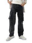 The Souled Store Solids: Stone Grey Men and Boys Buttoned Straight Fit Cargo Jeans