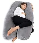 Meiz Unique U-Shaped Pregnancy Pillow - Full Body Maternity Pillow for Side Sleeping - Come With Easy on-off Zippered Velour Cover (Grey)