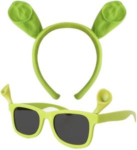 BESTBEL 1pcs Green Monster Ears Headband +1pcs Glasses Dressing Up Ears Green Hair Band Funny Headwear Halloween Costume Cosplay Party
