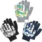 LUTHER PIKE SEATTLE 3 Pack - Magic Stretch Winter Kids Gloves for Boys, Kid & Children, Toddler - Dino, Camo, Trucks...