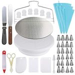 Cake Decorating kit - Cake Turntable and 10 inch Cake Board,2 Icing Spatula 3 Cake Scrapers,Cake Brush,Cake Flower Lifter,Cake Pen,3 Pastry Bags 24 Stainless Icing Tip 6 Piping Tip Couplers