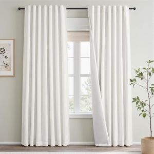 Topfinel 84 Inch Natural Blackout Curtains Dual Layer White Linen Panels, Farmhouse Back Tab Pinch Pleated Drapes for Track System,Neutral Linen Ambiance & Privacy Drapes Natural 52" W*84" L