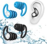 Swimming Ear Plugs Waterproof Earplugs - 3 Pairs Silicone Swim Ear Plugs for Adult Kids, Water Sports Earplugs for Showering, Bathing, Surfing - Keep Ear Water Out. (Blue, Black)