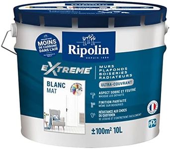 RIPOLIN - Peinture Monocouche pour Murs, Boiseries & Radiateurs - Intérieur - Finition Parfaite - Aspect Sobre et Feutré - Haute Résistance aux Chocs & Salissures - Lessivable - Mat - 10L - Blanc