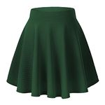 Urban Coco Women's Basic Solid Versatile Stretchy Flared Casual Mini Skater Skirt (Medium, Green)