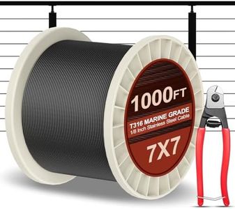 BLIKA 1000FT 1/8" Black Stainless Steel Cable with Cutter, T316 Marine Grade, Stainless Steel Wire Rope 7x7 Strand Construction, 1850lbs Breaking Strength Aircraft Cable for Deck Railing