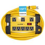 Digital Energy 15 Foot 8-Outlet Heavy Duty Surge Protector Power Strip with 15 Ft Extension Cord, 1050 Joules