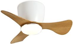 GESUM Ceiling Fan with Lights, 22 lnch Small Ceiling Fan with Light 3 Reversible Blades, Low Profile Ceiling Fan for Kitchen Bedroom Dining Room, 3 Colors, 6 Speeds, White Wood