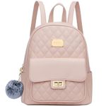 KKXIU Fashion Small Backpack Purse for Women and Ladies Quilted Synthetic Leather Mini Bookbag, A-pink, Small, Traveling