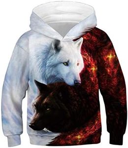 Ainuno Kids Boys Girls Hoodie Pullover 4-15Y Galaxy Wolf Sweatshirts 3D Cool Top, Couple Wolf, 11-13 Years