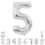 Unisun Number Balloons, 40inch Large Silver Number 5 Foil Mylar Helium Balloons for Birthday Party Celebration Decoration