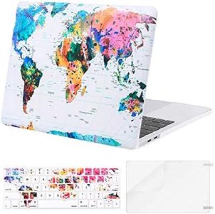 MOSISO MacBook Pro 15 Case 2018 2017 2016 Release A1990/A1707 Touch Bar, Plastic Pattern Hard Shell & Keyboard Cover & Screen Protector Compatible Newest Mac Pro 15 Inch, World Map