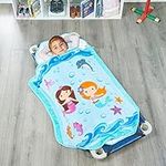 EVERYDAY KIDS Cute Preschooler and Toddler Cot Nap Mat for Home, Daycare, Preschool and Kindergarten; Easy to Roll Sleeping Mat with Elastic Straps, Pillow and Blanket