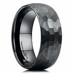 King Will 8mm Hammered Tungsten Rings for Men Women Domed Black Brushed Engagement Mens Wedding Band 8