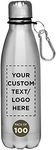 Custom Bullet Shape Stainless Steel Water Bottles 26 oz. Set of 100, Personalized Bulk Pack - Leak Proof, With Carabiner, Leak Proof, Perfect for Gym, Hiking, Camping, Outdoor Sports - Silver