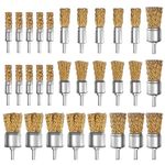 ATOPLEE 30Pcs Brass Coated Wire Brush Wheel & Cup Brush Set with 1/4-Inch Shank,6 Sizes Wire Brush Set For Removal of Rust/Corrosion/Paint