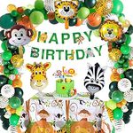 Safari Birthday Decorations, 58PC Wild Jungle Theme Party Supply Animal Balloon Garland Kit Baby Shower Decor for Boy with Monkey Tiger Lion Zebra Reusable Balloon Happy Birthday Banner Tablecloth 1st (Safari)