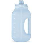 Ello Hydra 64oz Half Gallon Water Jug with Handle and Motivational Time Markers for All Day Hydration, Plastic Reusable Water Bottle with Straw and Locking, Leak Proof Lid, BPA Free, Hallogen Blue