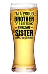 Onebttl Brother Gifts from Sister, Beer Glass Funny Gift Idea for the Best Brother for Christmas, Father's Day, Birthday, Box and Greeting Card Included Proud Brother