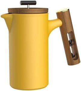 Lector Polaris French Press Coffee Maker, 600ML, Ceramic Manual Coffee & Tea Brewer with Natural Wooden Handle & Lid | Strong Build, Superior Filtration, Innovative 4 Minute Hour Glass Timer (Yellow).