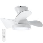 Low Profile Ceiling Fan with Lights and Remote - Small Flush Mount Ceiling Fan for Bedroom, Dimmable LED, Adjustable Color Temperature, Timer, Reversible Blades, (22 inch, White)