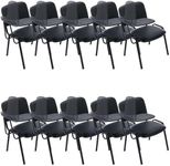Black Waiting Room Chairs with Tablet Arm, Padded Conference Room Chairs, Reception Chairs for Meeting, Lobby, Church, Classroom, Office Guest, Vinyl Leather, 10-Packs