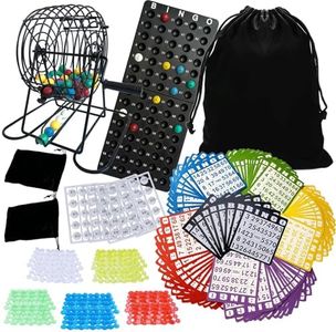 Deluxe Bingo Game for Adults Large Group, Includes 8" Bingo Cage with Big Storage Bag, 1000 Colorful Chips,118 Bingo Cards,75 Colored Balls,75 White Balls for Replacement, Master Board and 2 small Bag