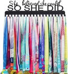 Goutoports Medal Holder Display Hanger Rack Frame for Sport Race Runner-She Believed She Could -Sturdy Black Steel Metal Over 60 Medals Easy to Install