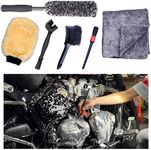 oesee Motorcycle Cleaning Kit 6 Pack Design for Chrome, Woolies Brush, Wool Wash Mitt, Tire&Chain Brush, Detailing Brush& Ultra Plush Towel for Motorcycle& Bike Chrome Painted, Rims, Exhaust, Surface
