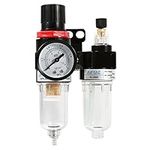 Air Filter Regulator, 1/4" Oil Water Separator Trap Lubricator Moisture Water Trap Compressed Air Filter Regulator Air Compressor Water Trap with Lubricator Cup