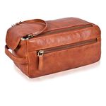 ESTALON Travel Toiletry Bag for Men & Women - Genuine Leather Hanging Toiletry Bag for Travelling - Leather Dopp Bag Kit Pouch (Tan)